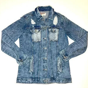 Arizona Jeans Womens Vintage Distressed Washed Blue Jean Jacket  Size Small